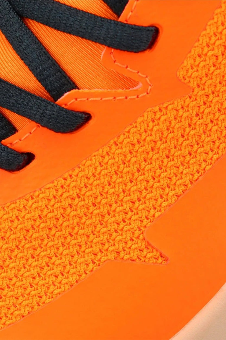 Osaka footwear Kai Mk1 in orange with logo in blue. Detail view