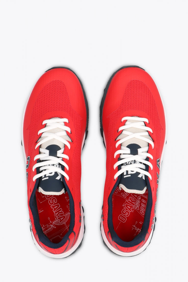 Osaka footwear Kai Mk1 in red with logo in navy. From above view