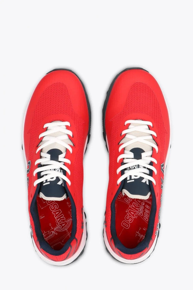 Osaka footwear Kai Mk1 in red with logo in navy. From above view