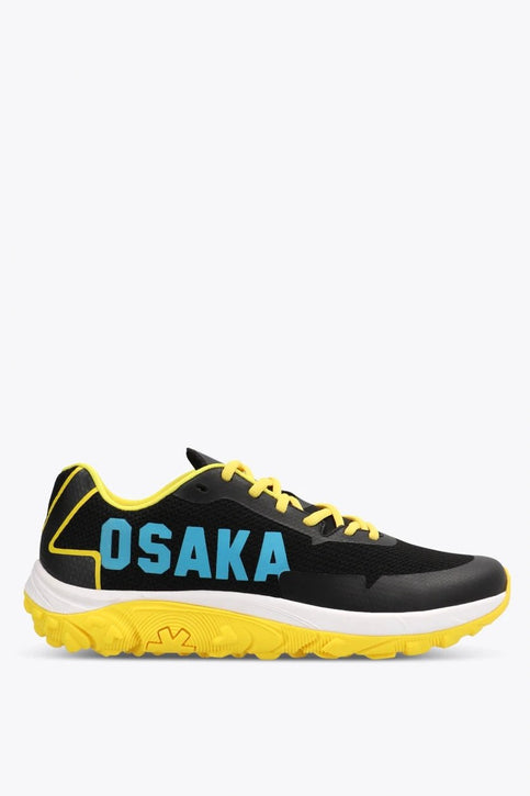 Osaka Footwear KAI Mk1 | Black-Holographic Osaka footwear Kai Mk1 in black and yellow with logo in blue. Side view