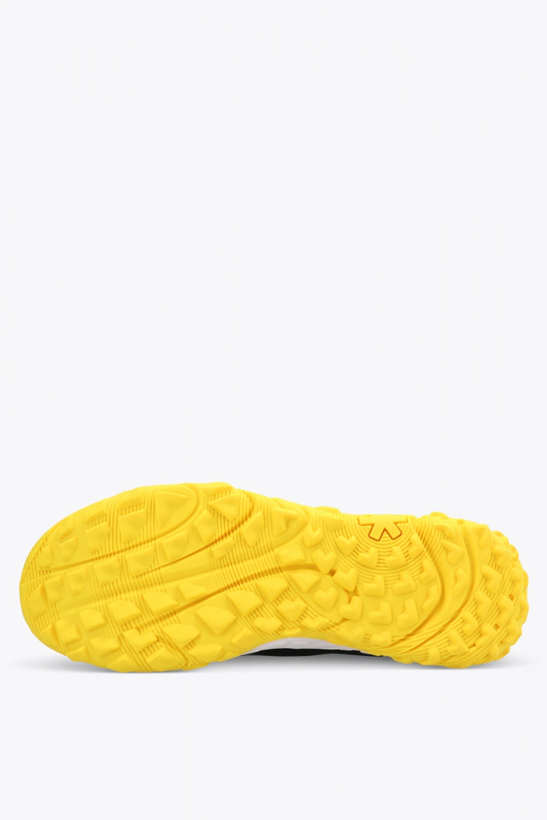 Osaka footwear Kai Mk1 in black and yellow with logo in blue. Sole view