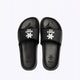 Osaka slippers black with logo in white. From above view
