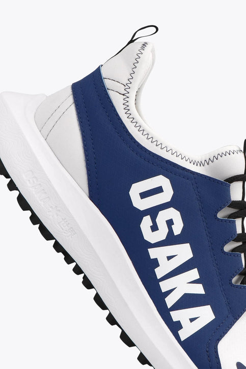 Osaka Footwear Furo | Estate Blue-White Osaka footwear Furo in blue and white with logo in white. Side view