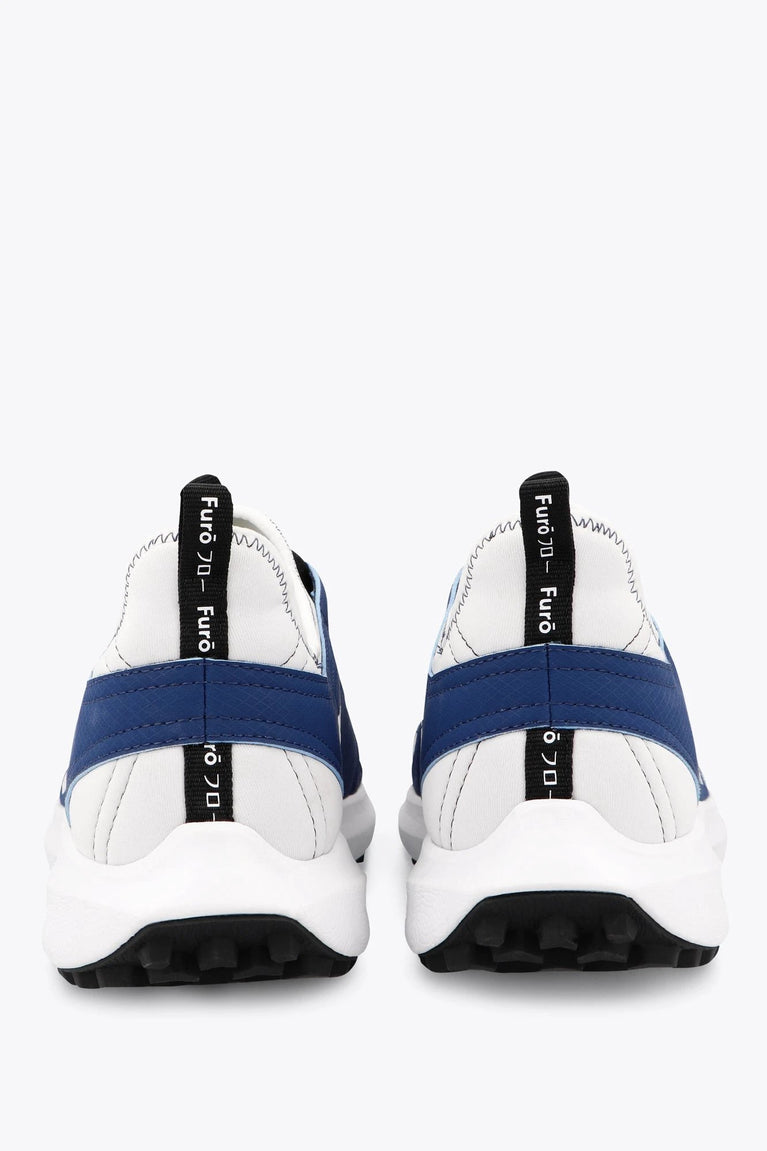 Osaka footwear Furo in blue and white with logo in white. Back view