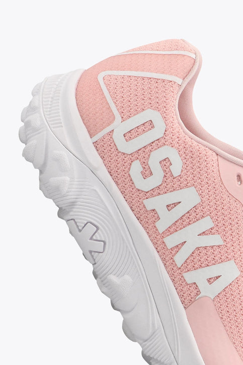 Osaka Footwear KAI Mk1 | Pastel Pink-White Osaka footwear Kai Mk1 in pastel pink with logo in white. Side view