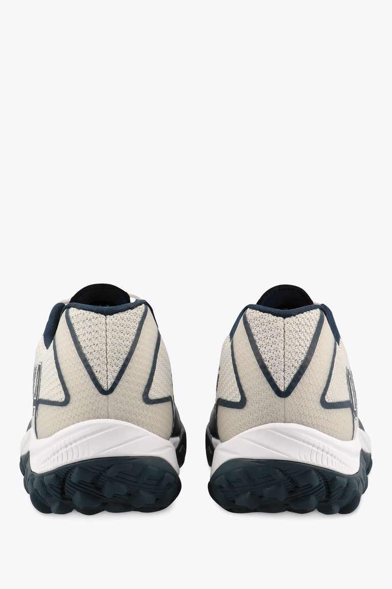 Osaka footwear Kai Mk1 in grey navy with logo in navy. Back view