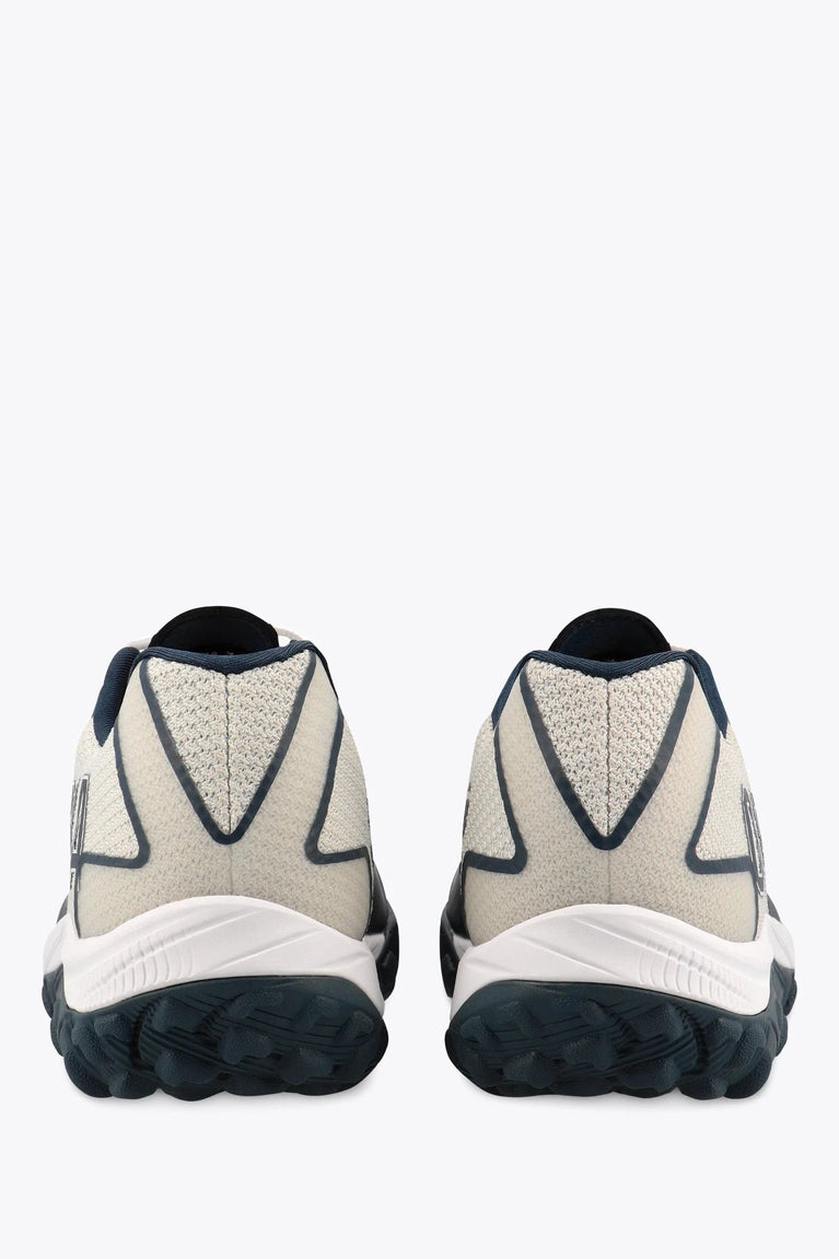 Osaka footwear Kai Mk1 in grey navy with logo in navy. Back view