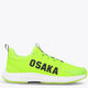 Lime green lace-up athletic sneaker with black OS logo and white sole