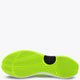 Lime green rubber outsole with zigzag tread and black circular traction hub