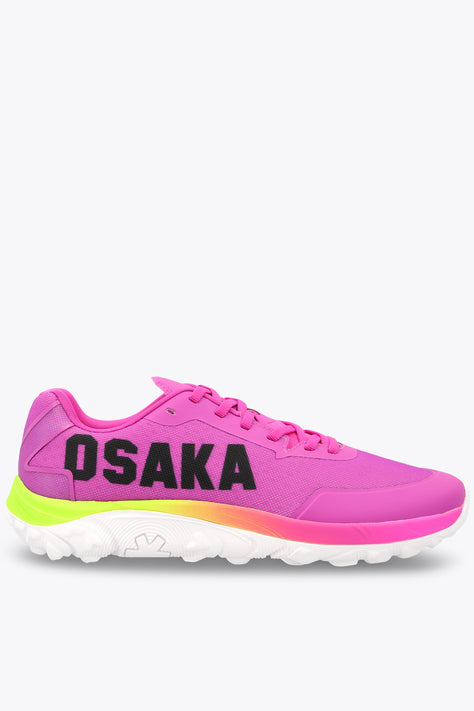 Osaka Footwear KAI Mk1 - Pro Tour | Rose Bud Rose bud pink sneaker side view with OSAKA logo, lace-up and green-accent sole