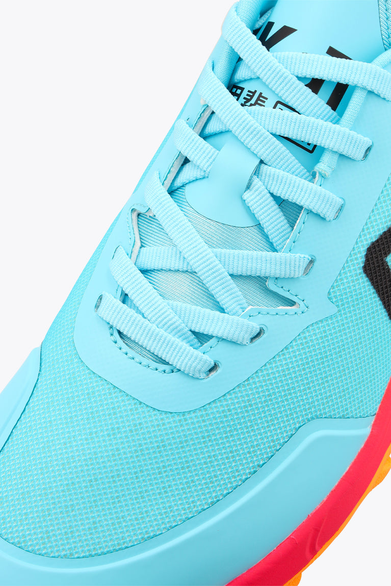 Light blue lace-up sneaker with mesh upper and suede-like overlays