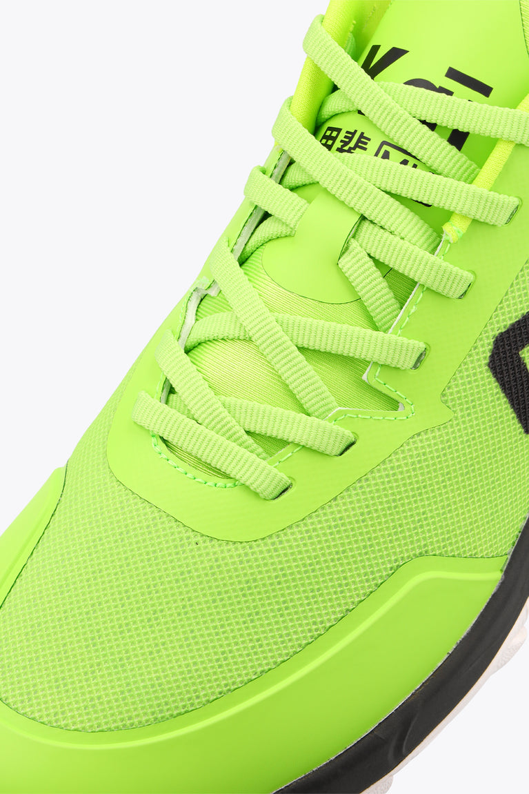Lime green sneaker upper with lace-up closure and Osaka branding