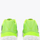 Neon lime sneakers, rear view with pull-tab and white tread sole