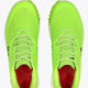 Neon green sneakers, lace-up, with red interior lining