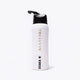 Osaka Kuro aluminium water bottle in white with logo in black. Back view