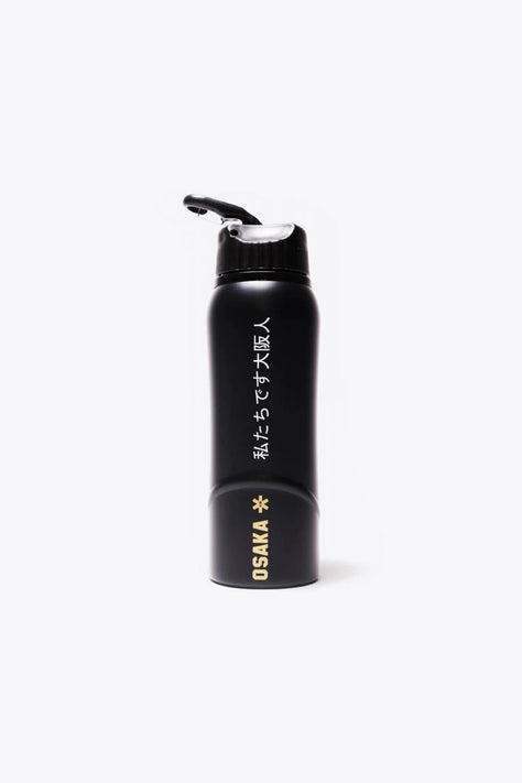 Osaka Kuro Aluminium Waterbottle | Black-Bronze Osaka Kuro aluminium water bottle in black with logo in bronze. Front view