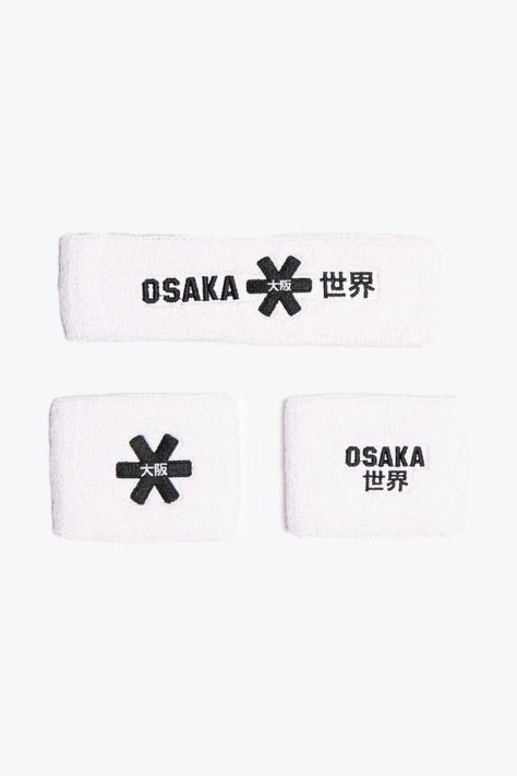 Osaka Sweatband Set | White Osaka white sweatbands set with logo in black
