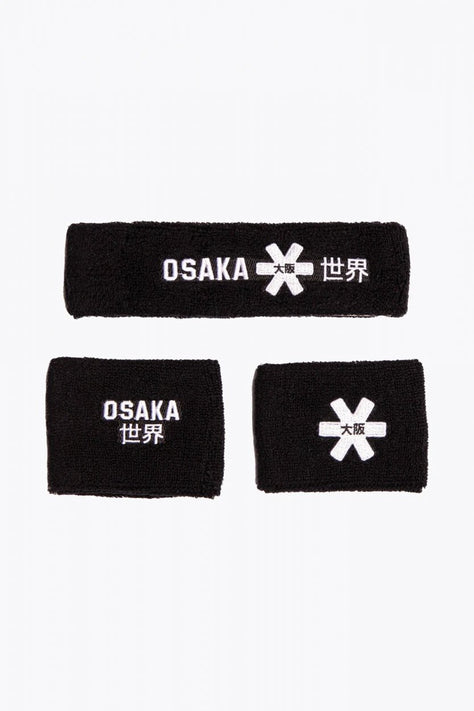 Osaka Sweatband Set | Black-White Osaka black sweatbands set with logo in white