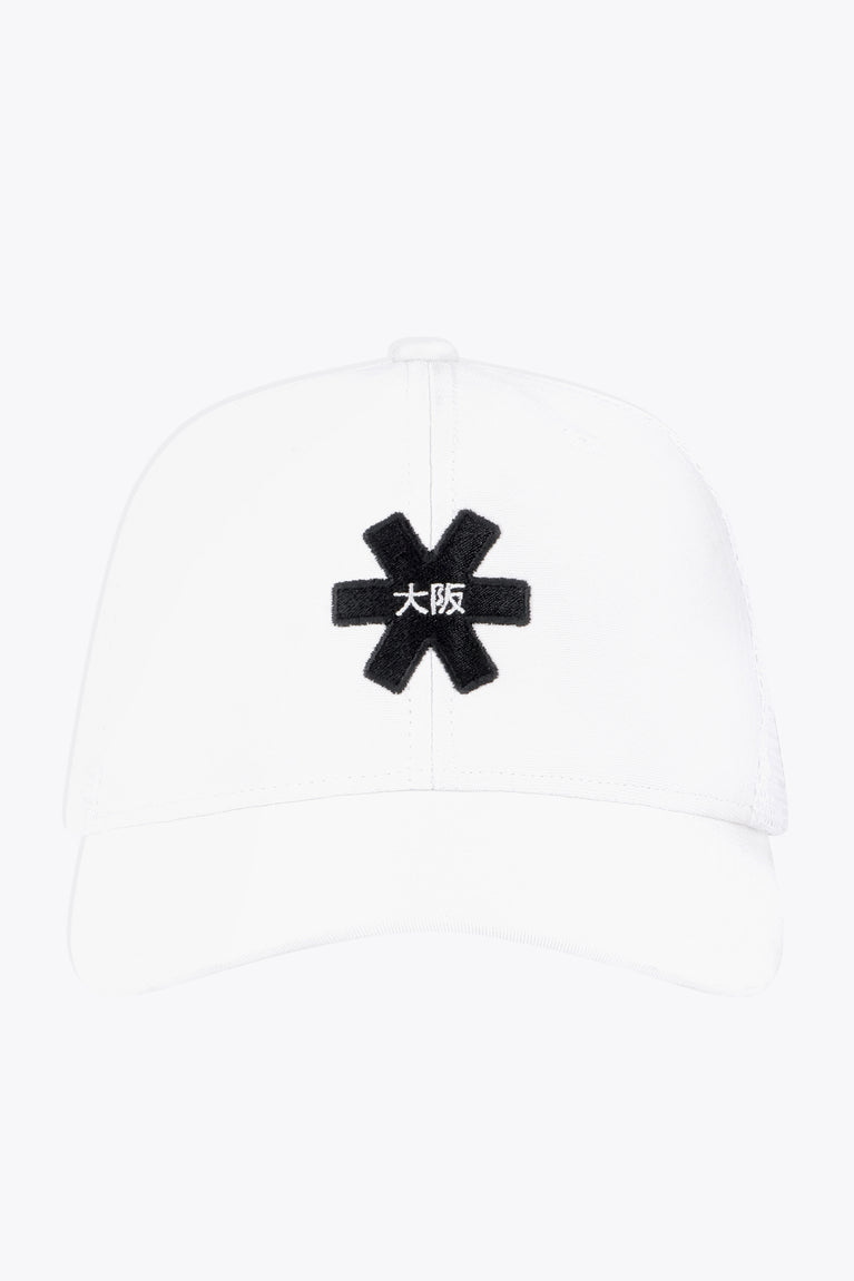 Osaka trucker cap in white with logo in black. Front view