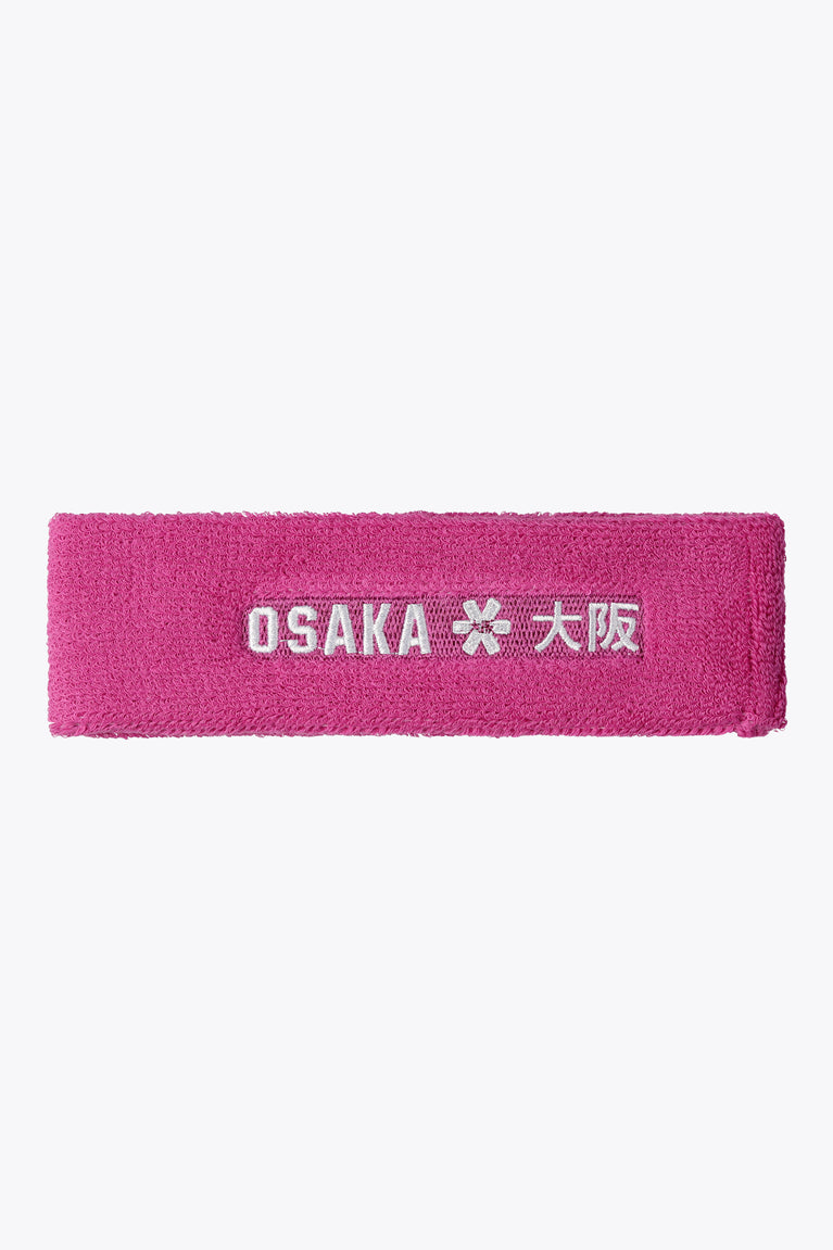 Rose Bud Osaka sweatband in magenta with white logo text
