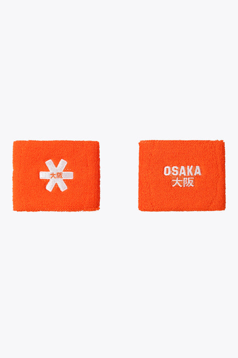 Osaka Sweatband Wrists | Orange Tiger Orange terry sweatband wrist pads with Osaka logo and Japanese text