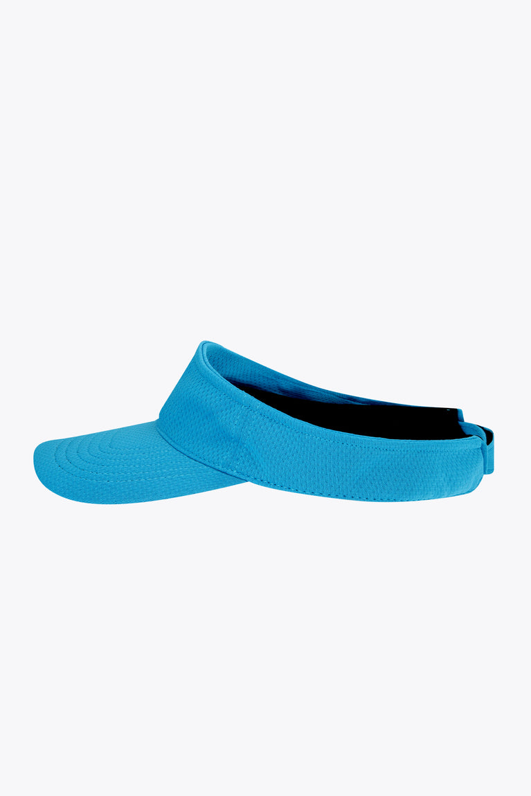 Osaka visor side view in blue topaz, open back with black interior band
