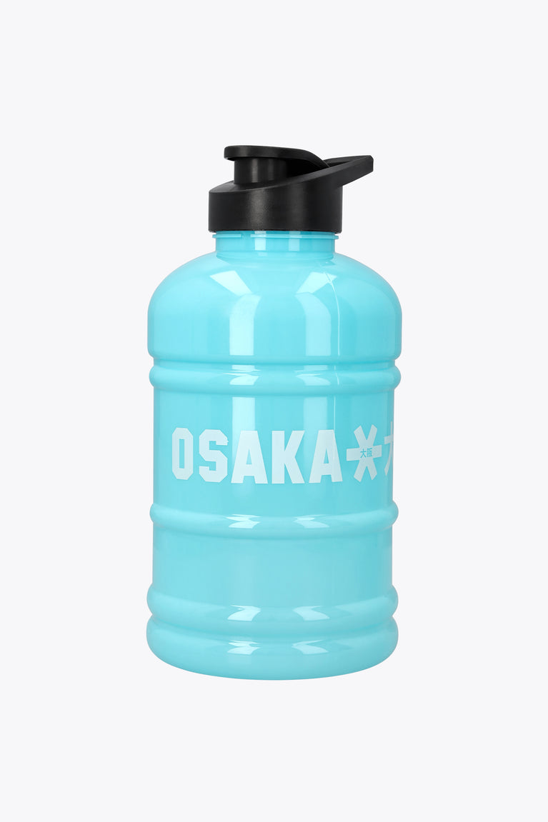 Osaka Giga water bottle in blue topaz with black flip spout, 'OSAKA' logo