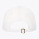 White Yibbi twill cap with adjustable strap and metal buckle