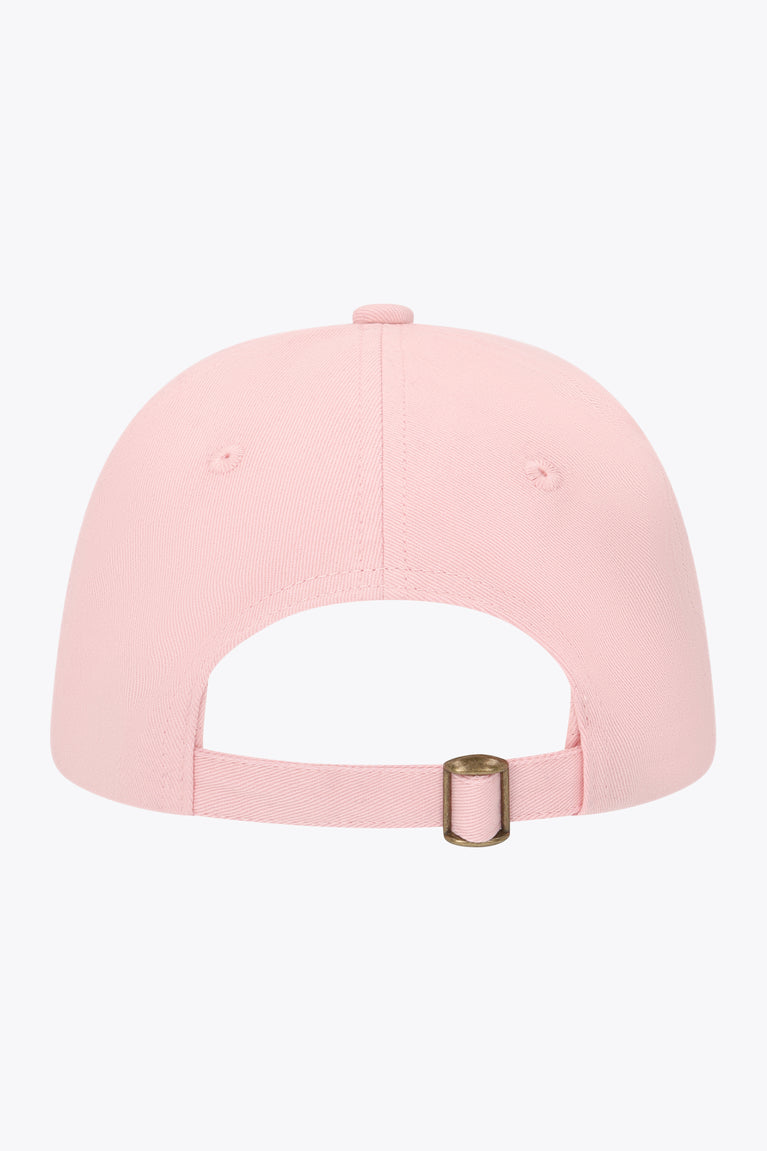 Pastel pink twill cap with adjustable back strap and buckle
