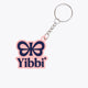 Pastel pink Yibbi keychain charm with bow logo, metal ring and chain