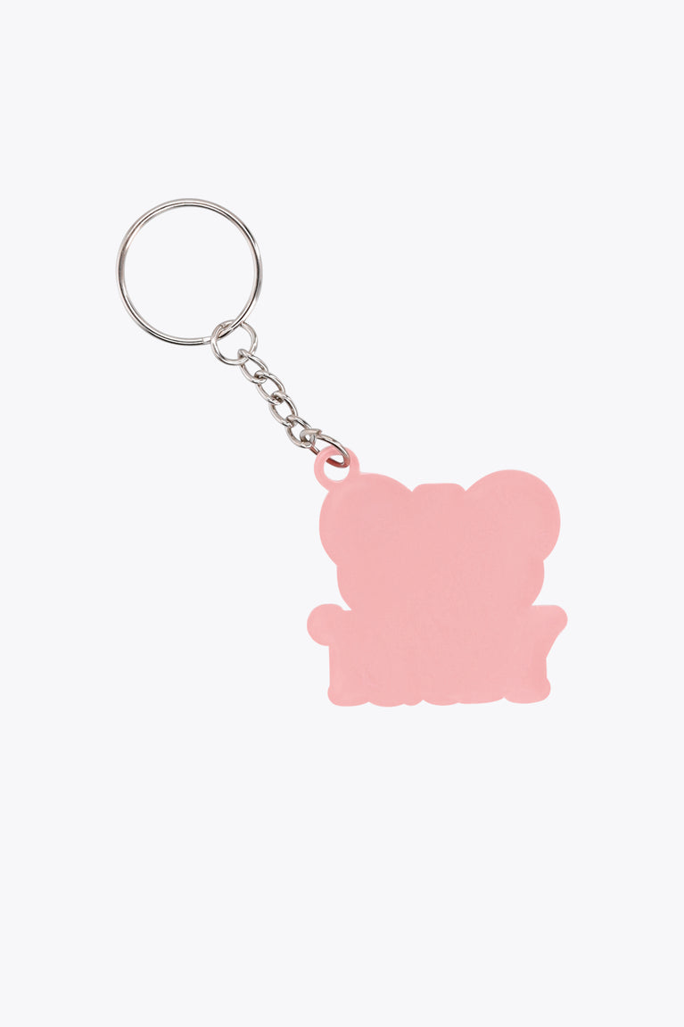 Pastel pink character charm keychain with metal ring and chain
