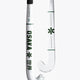 Curved hockey stick blade with white shaft and green star markings, partial view