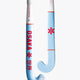 Light blue hockey stick with curved blade and red Osaka star logo on shaft