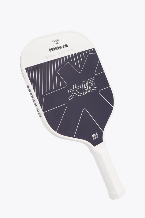Osaka Pickleball Paddle Kazoku | Future Dusk Pickleball paddle with dark navy face and white edge, geometric lines and USA mark