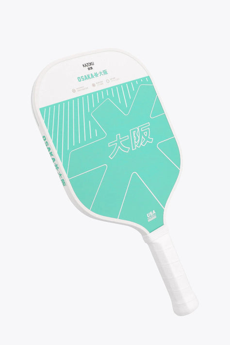 Osaka Pickleball Paddle Kazoku | Aquatic Awe Aqua teal pickleball paddle with white grip and geometric face design