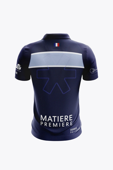 PJB Women Polo Jersey - Navy Women’s navy polo jersey with button placket and sponsor-style chest graphic