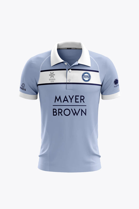 PJB Women Polo Jersey - Sky Blue Women’s sky blue polo jersey with white collar, button placket, and chest graphic