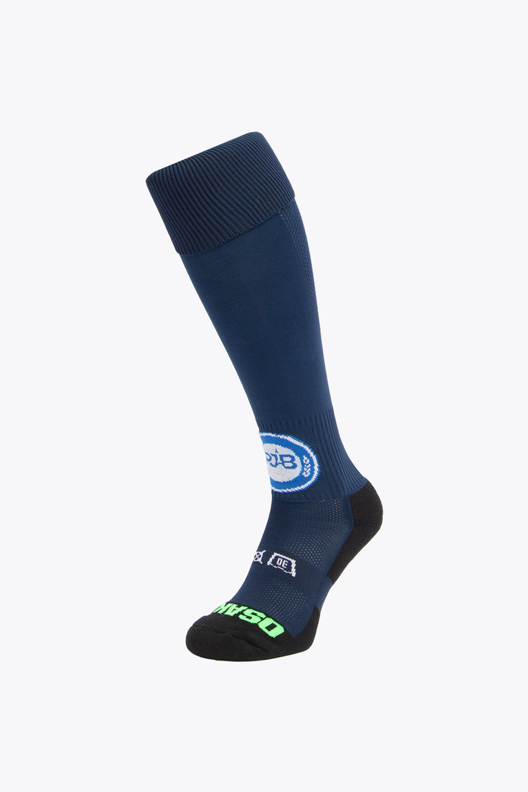 PJB Field Hockey Socks in navy with Osaka logo in green. Front view