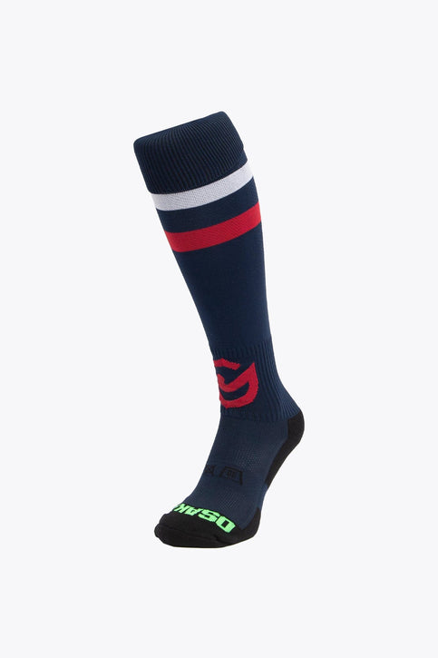 Roeselare Rangers Field Hockey Socks - Navy Roeselare Rangers Field Hockey Socks in navy with Osaka logo in green. Front view