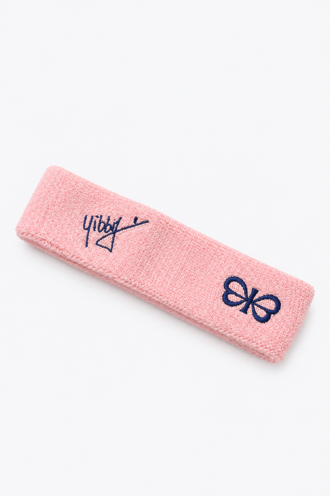 Yibbi Sweatband Set | Pastel Pink Pastel pink sweatband set, three rectangular bands with navy bow logo