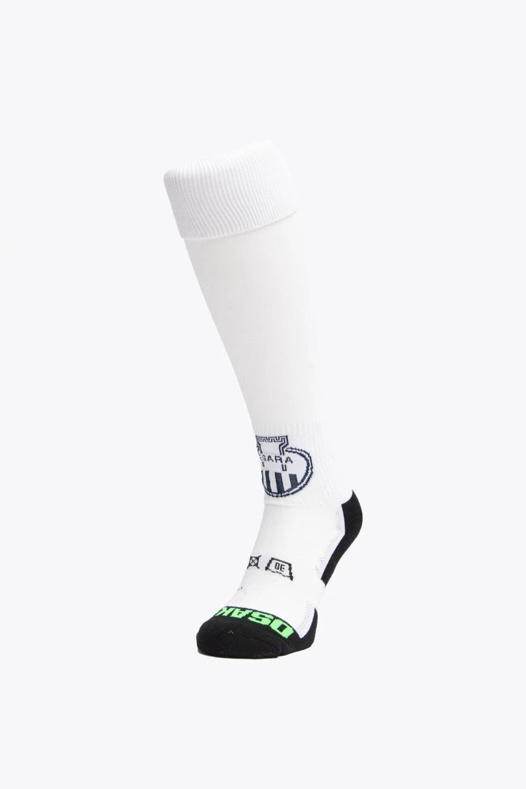 Egara Socks in white with Osaka logo in green. Front view