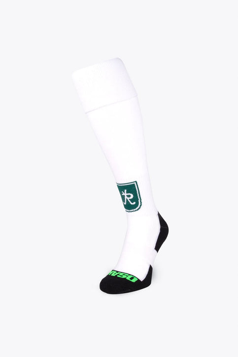 HC Rotterdam Field Hockey Socks - White HC Rotterdam Field Hockey Socks in white with Osaka logo in green. Front view
