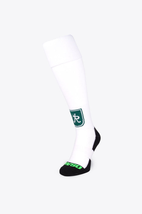 HC Rotterdam Field Hockey Socks - White HC Rotterdam Field Hockey Socks in white with Osaka logo in green. Front view