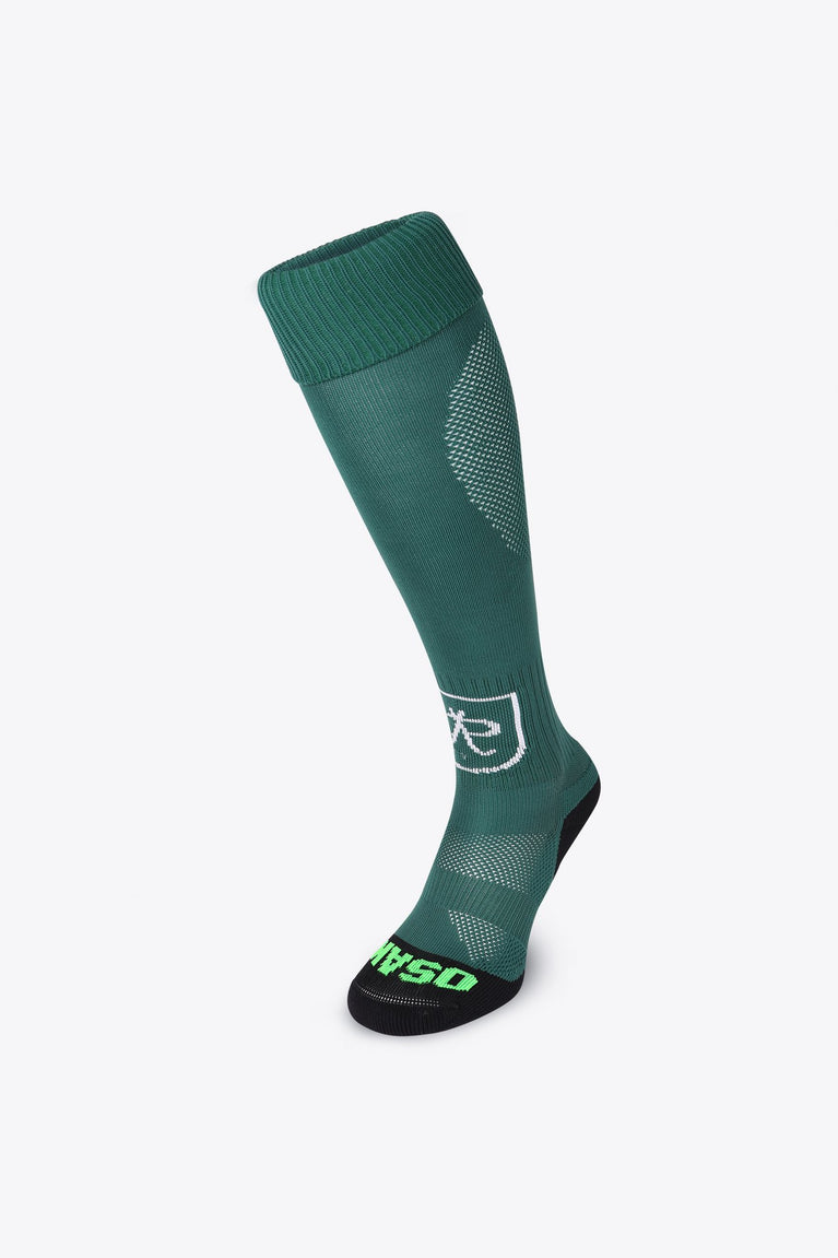 HC Rotterdam Field Hockey Socks in dark green with Osaka logo in green. Front view