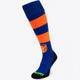 HC Ypenburg Field Hockey Socks in blue and orange with Osaka logo in green. Front view
