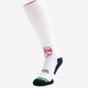 HC Knokke Field Hockey Socks in white with Osaka logo in green. Front view