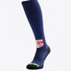 HC Knokke Field Hockey Socks in navy with Osaka logo in green. Front view