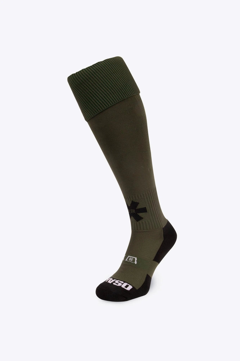 Osaka Field Hockey Socks in jade khaki with Osaka logo in white. Front view