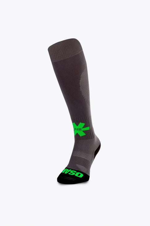 Osaka Field Hockey Socks | Grey Osaka Field Hockey Socks in grey with Osaka logo in green. Front view