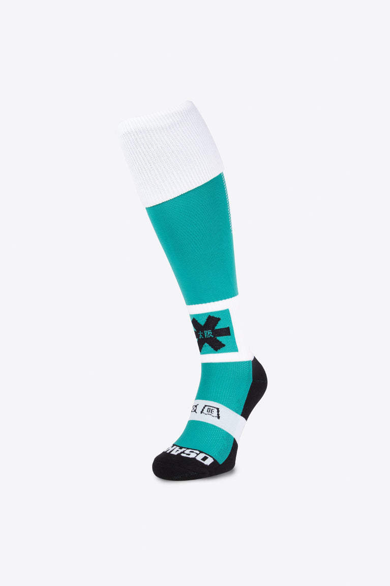 Osaka Field Hockey Socks in jade green with Osaka logo in white. Front view